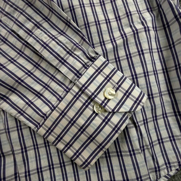 Eton 16.5 Long Sleeve Button Up Contrast Collar Preppy Purple Blue Plaid Cutaway - Picture 11 of 16